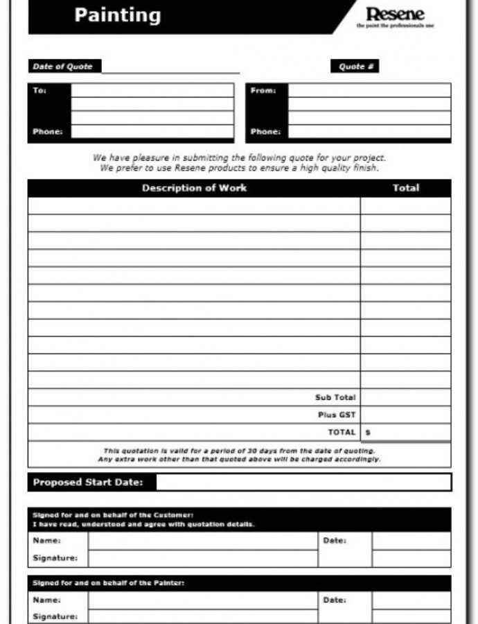 printable exterior painting estimate template example