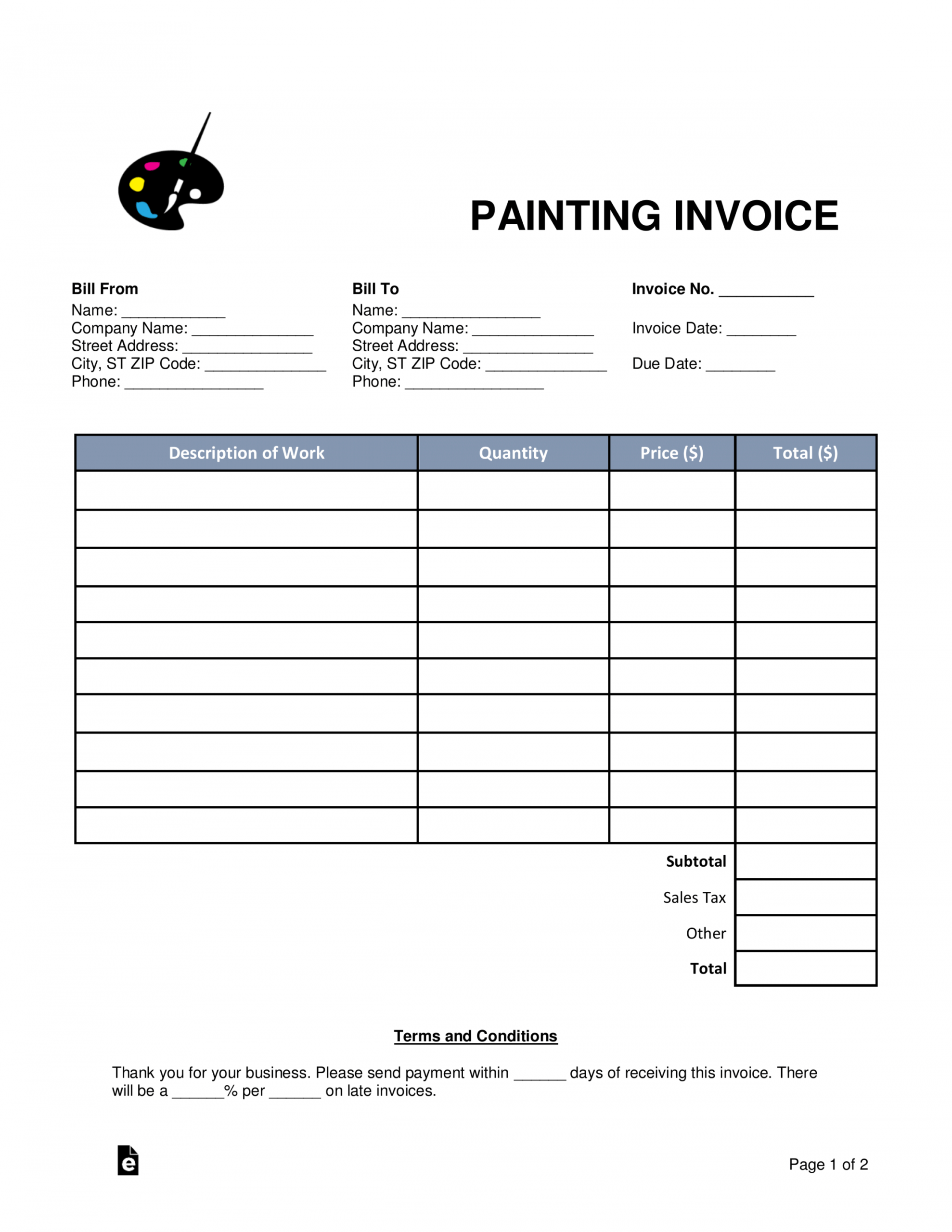 printable exterior painting estimate template sample