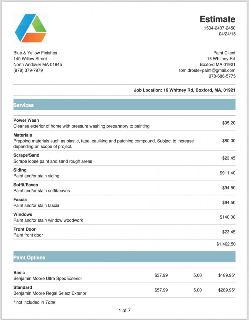 Printable Exterior House Painting Estimate Template PDF Example