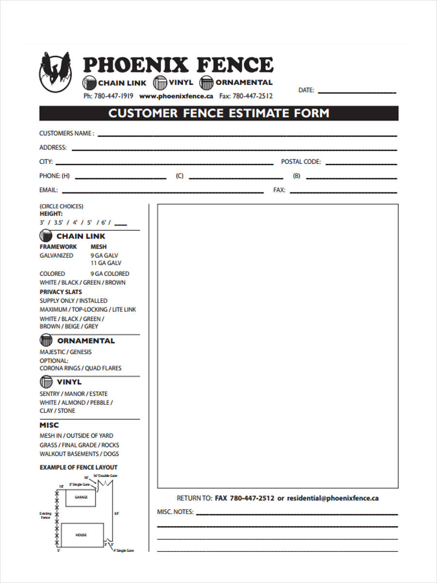 printable fence estimate template sample