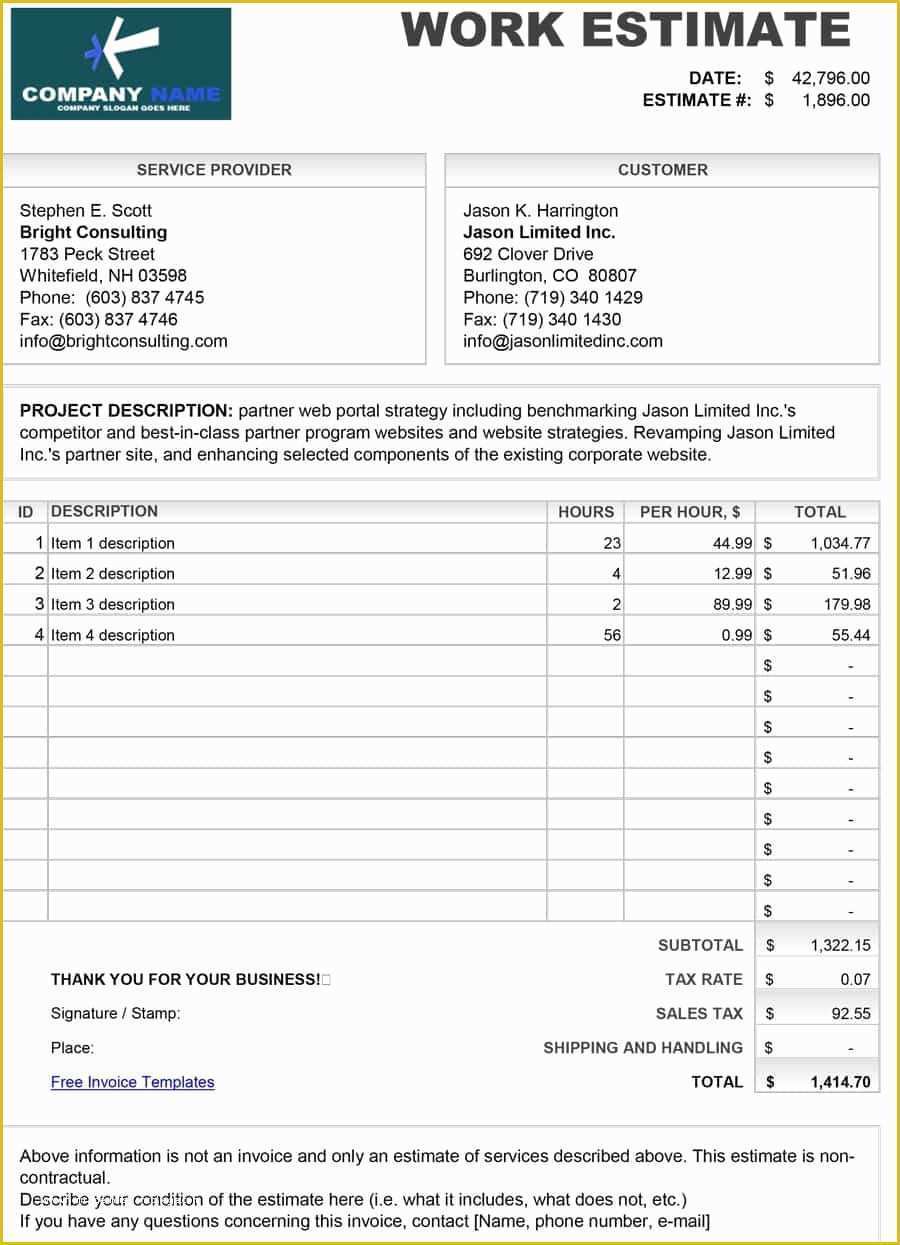 free flooring estimate template of Free Estimate Template Forms [Construction Repair