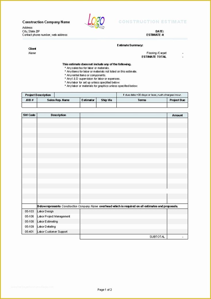 printable flooring estimate template sample