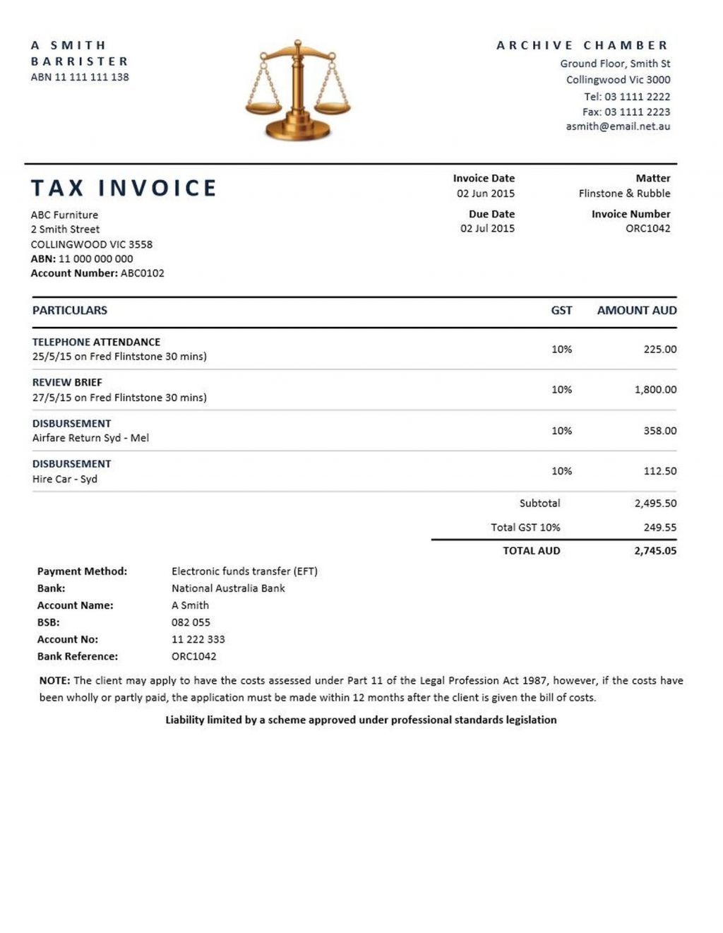 printable law invoice template sample