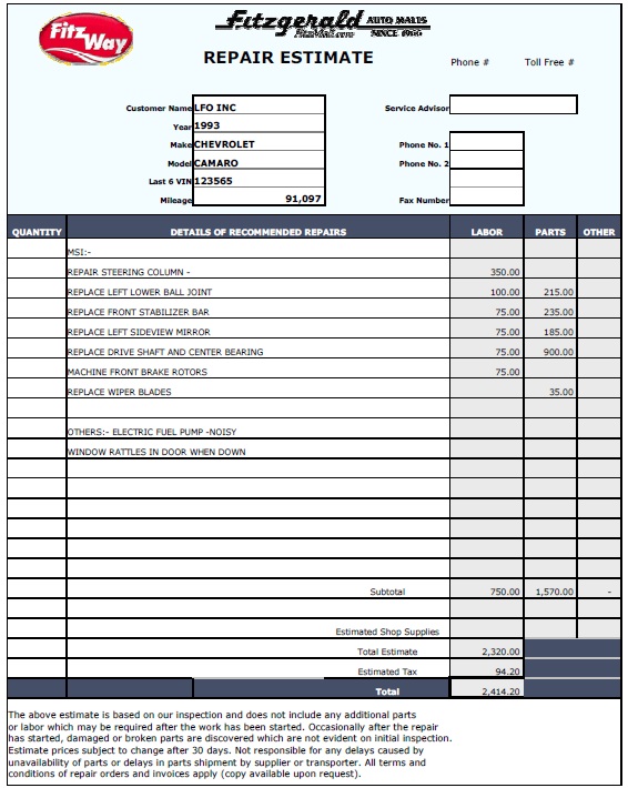 printable mechanic estimate template example