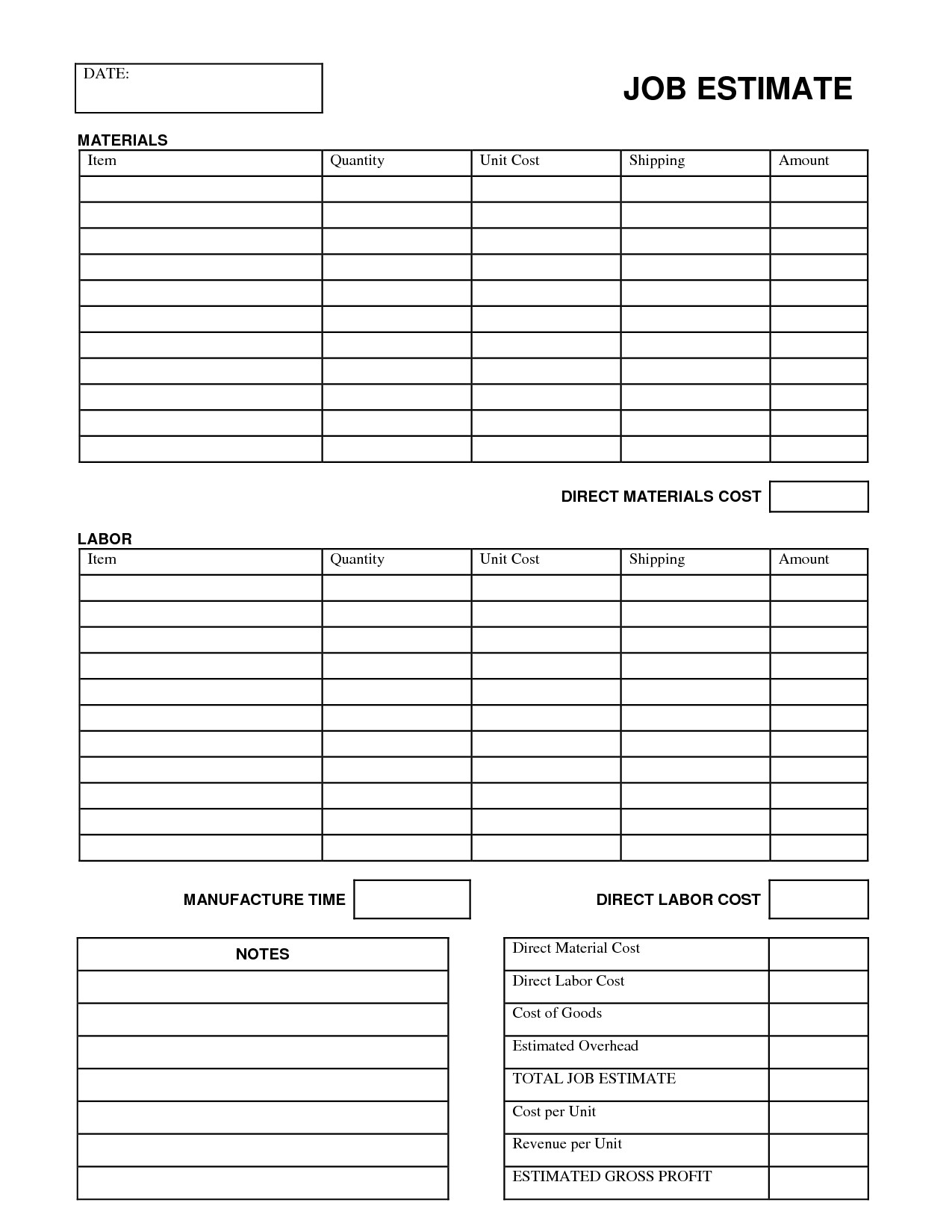 printable moving estimate template example