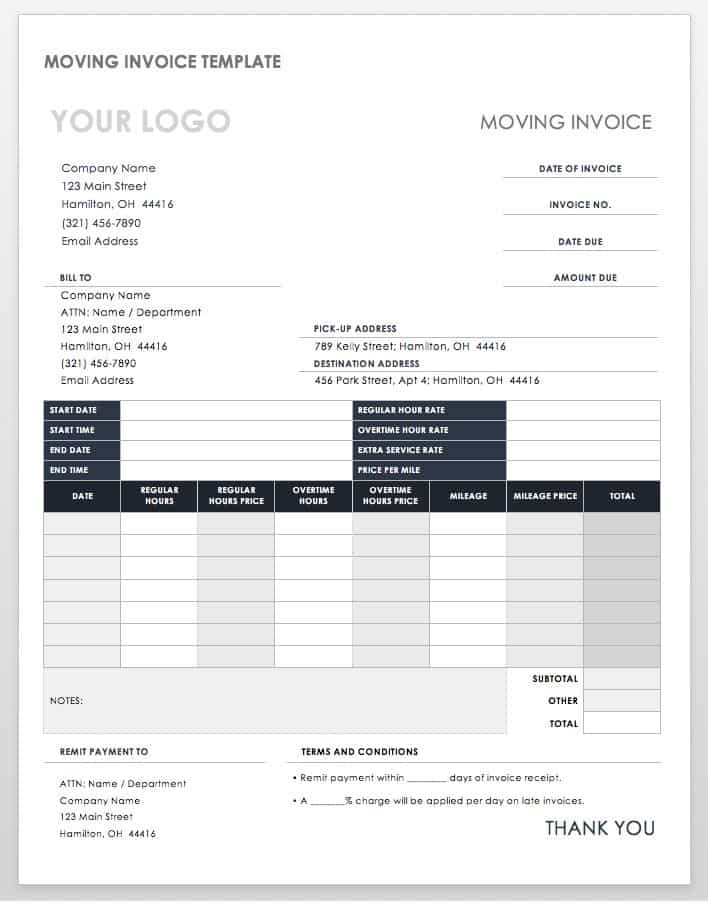 printable moving invoice template