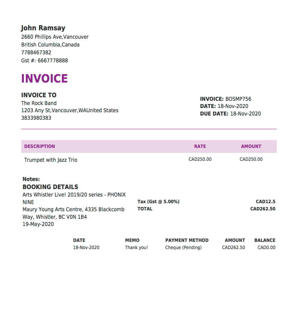 printable music invoice template example