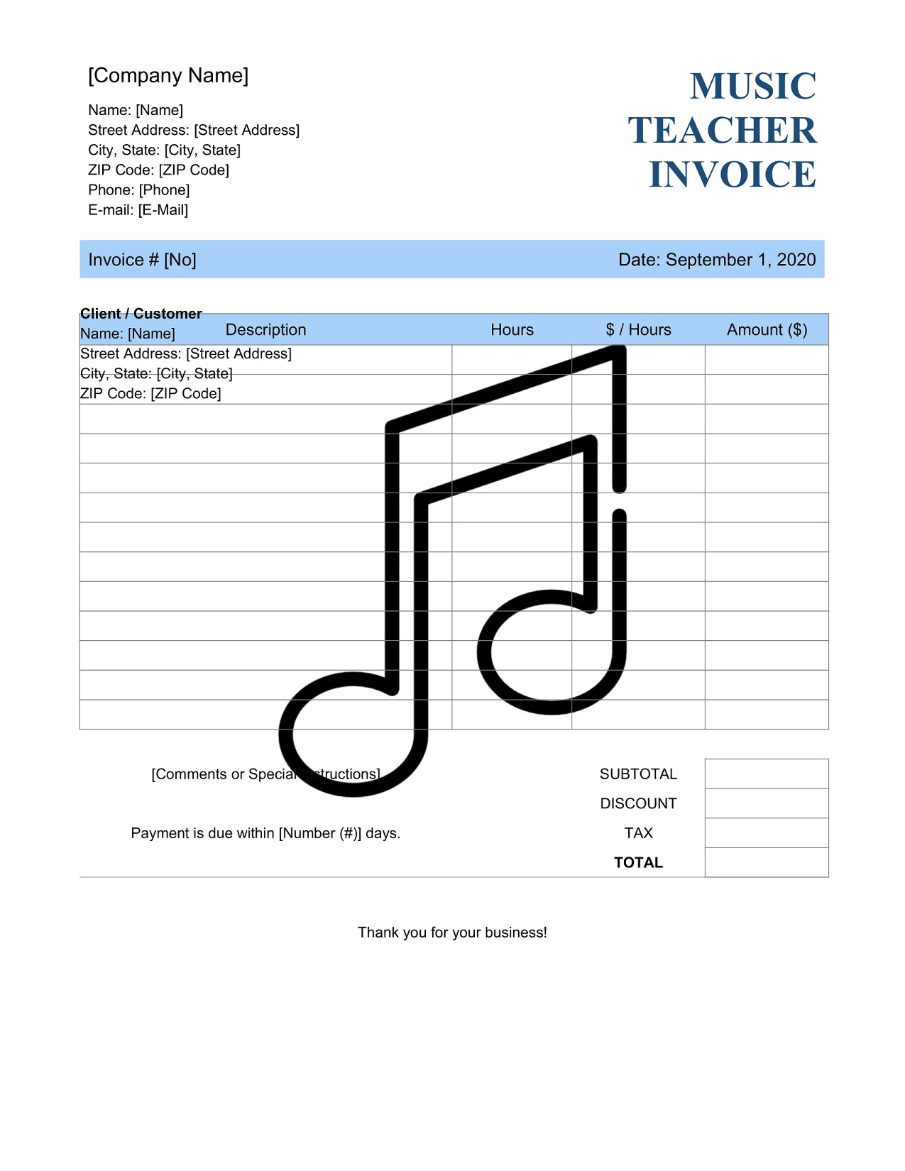 printable music invoice template sample