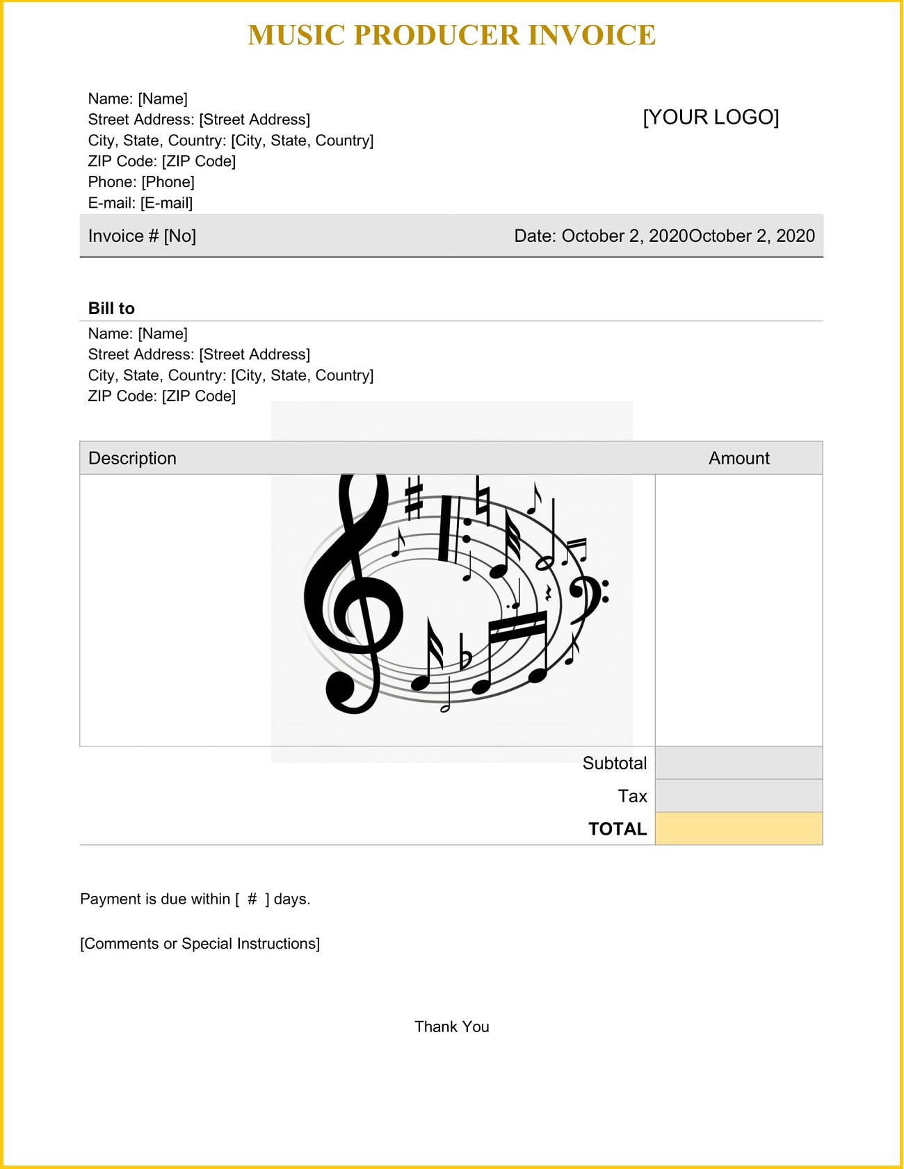 printable music invoice template