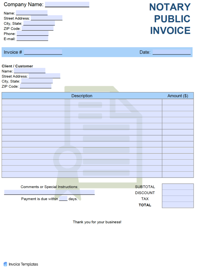 √ Printable Notary Invoice Template