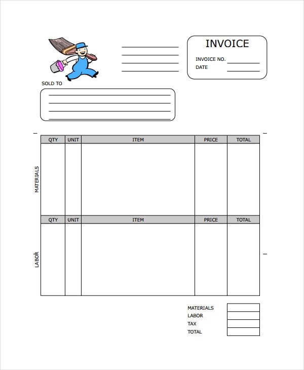 printable painting invoice template example