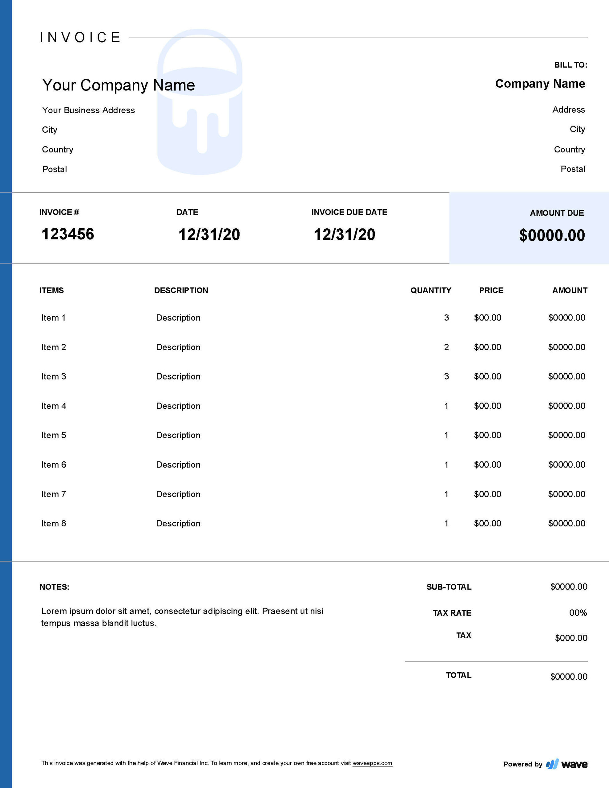 printable painting invoice template sample