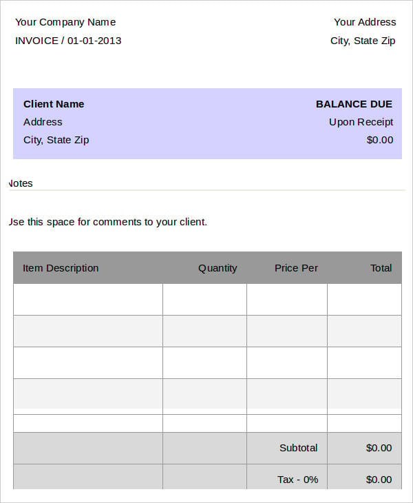 printable works invoice template example