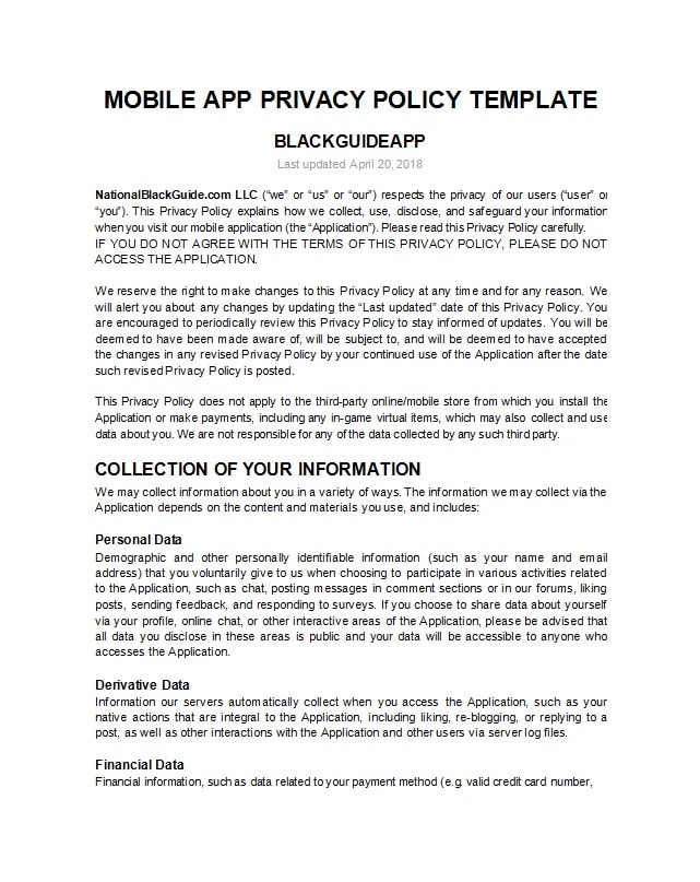 privacy policy template