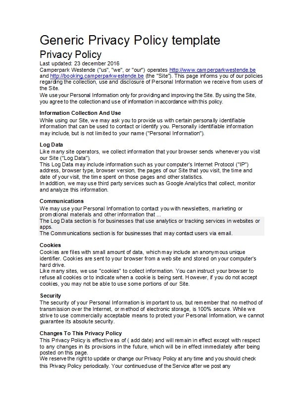 privacy policy template