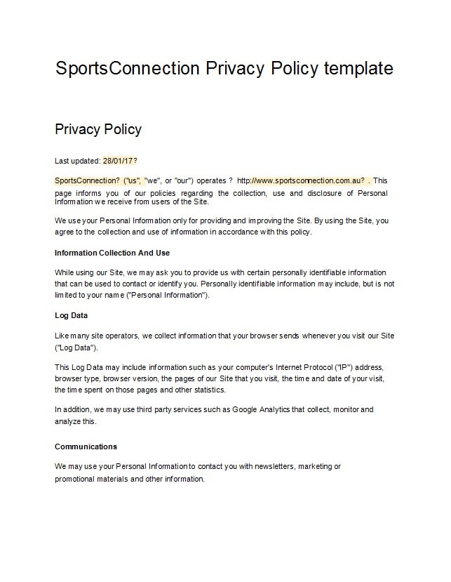 privacy policy template