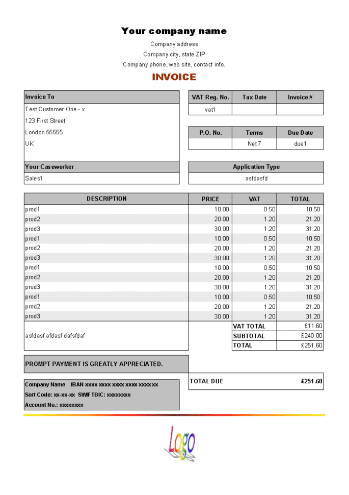 professional services invoice template example