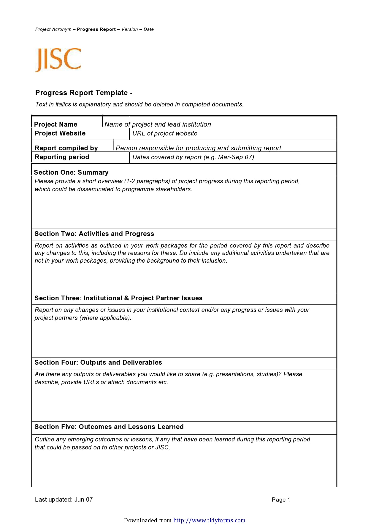 progress report template