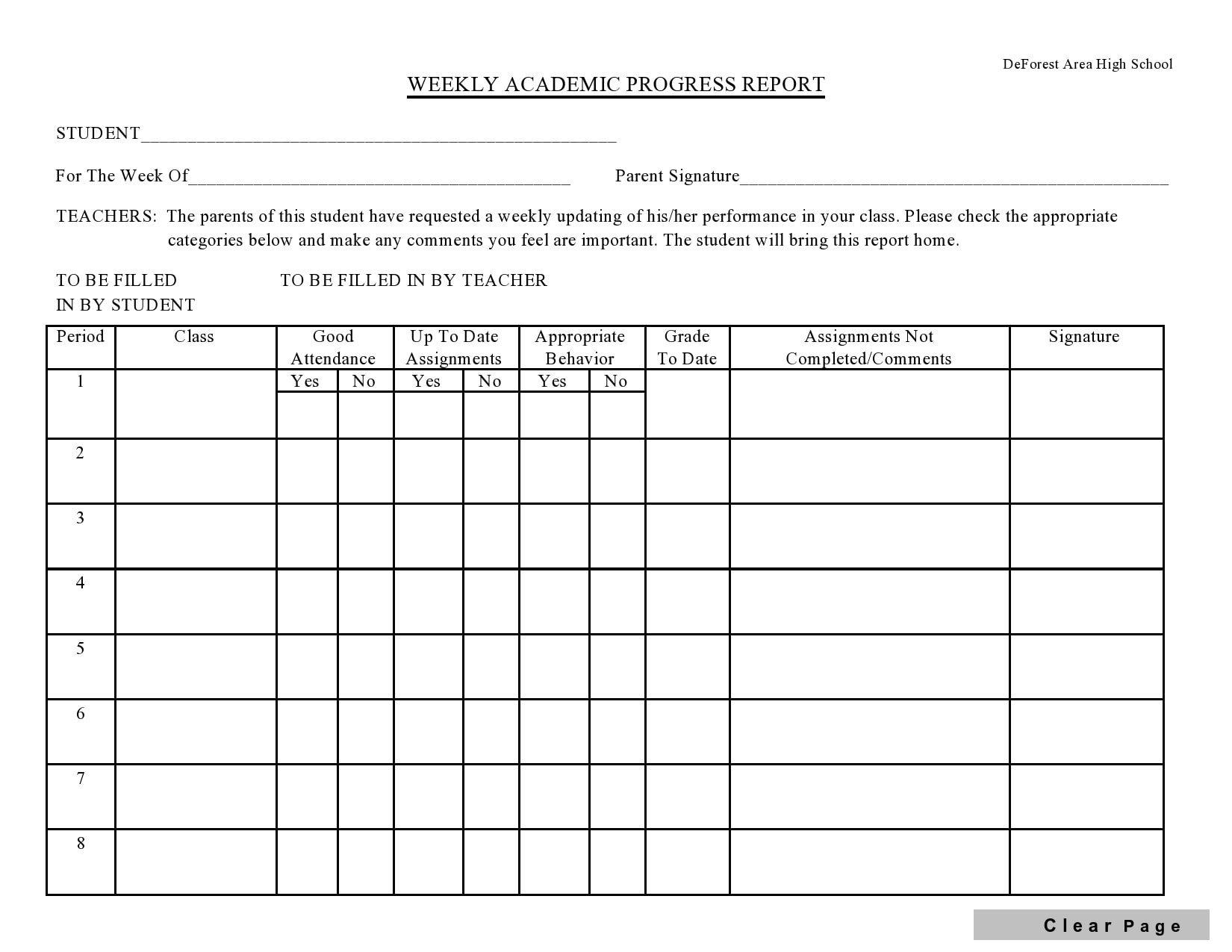 progress report template