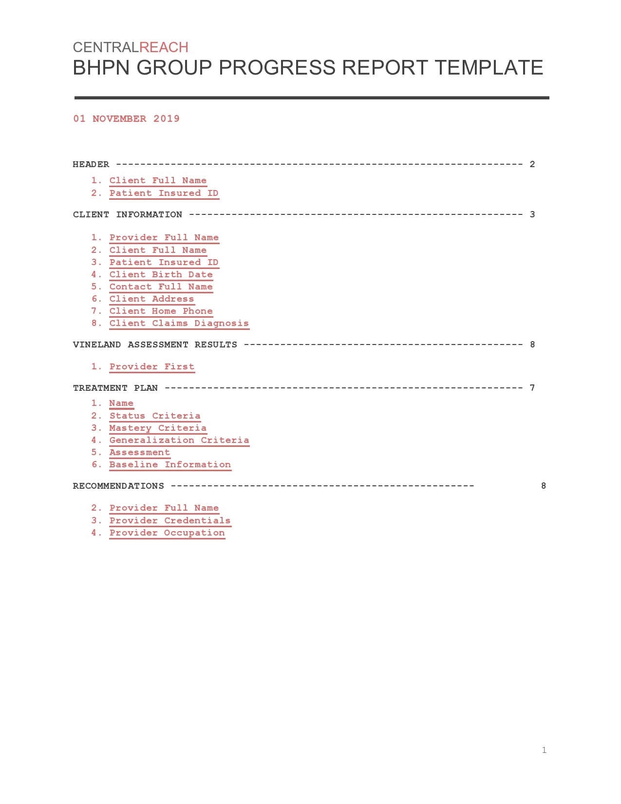 progress report template