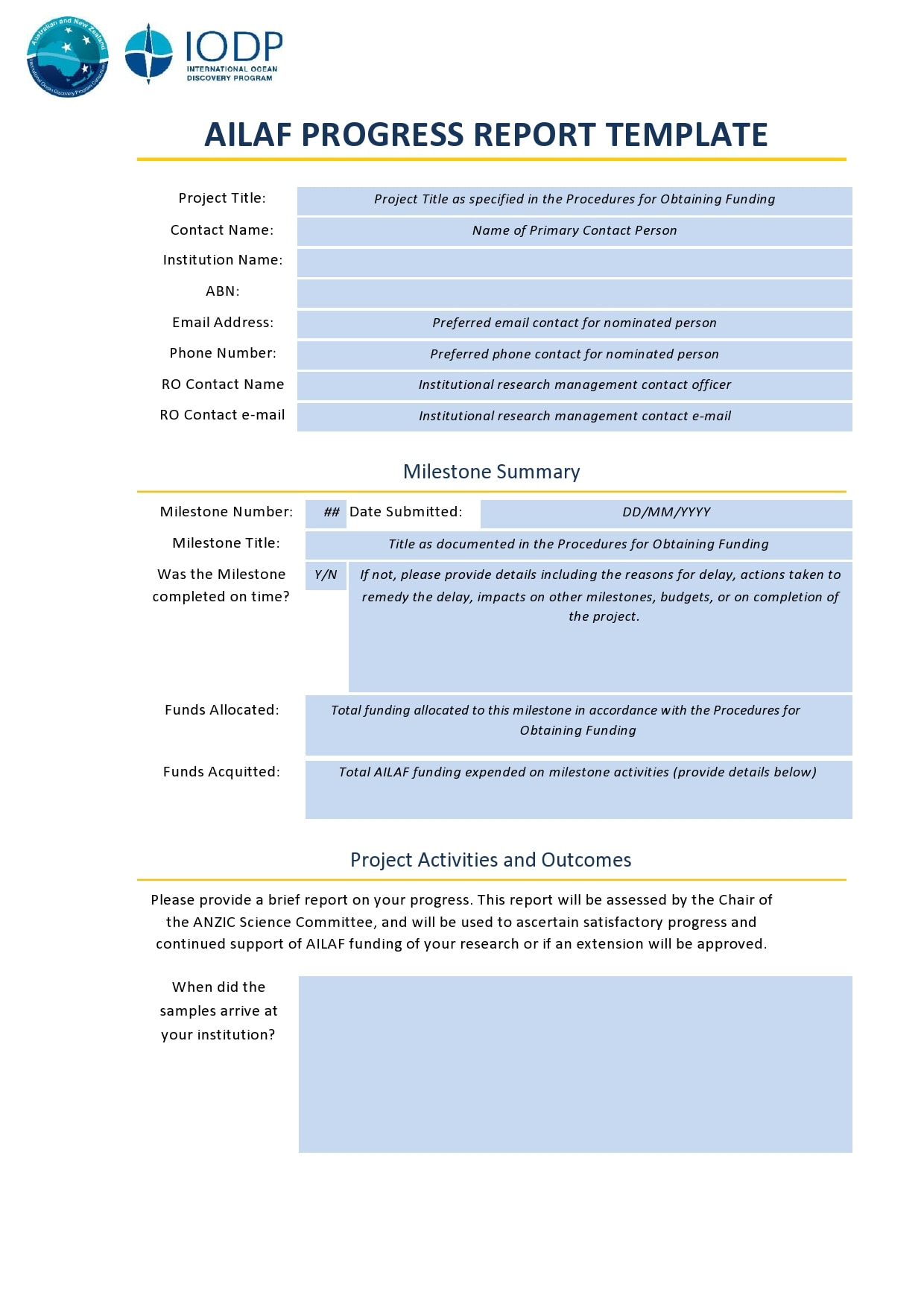 progress report template