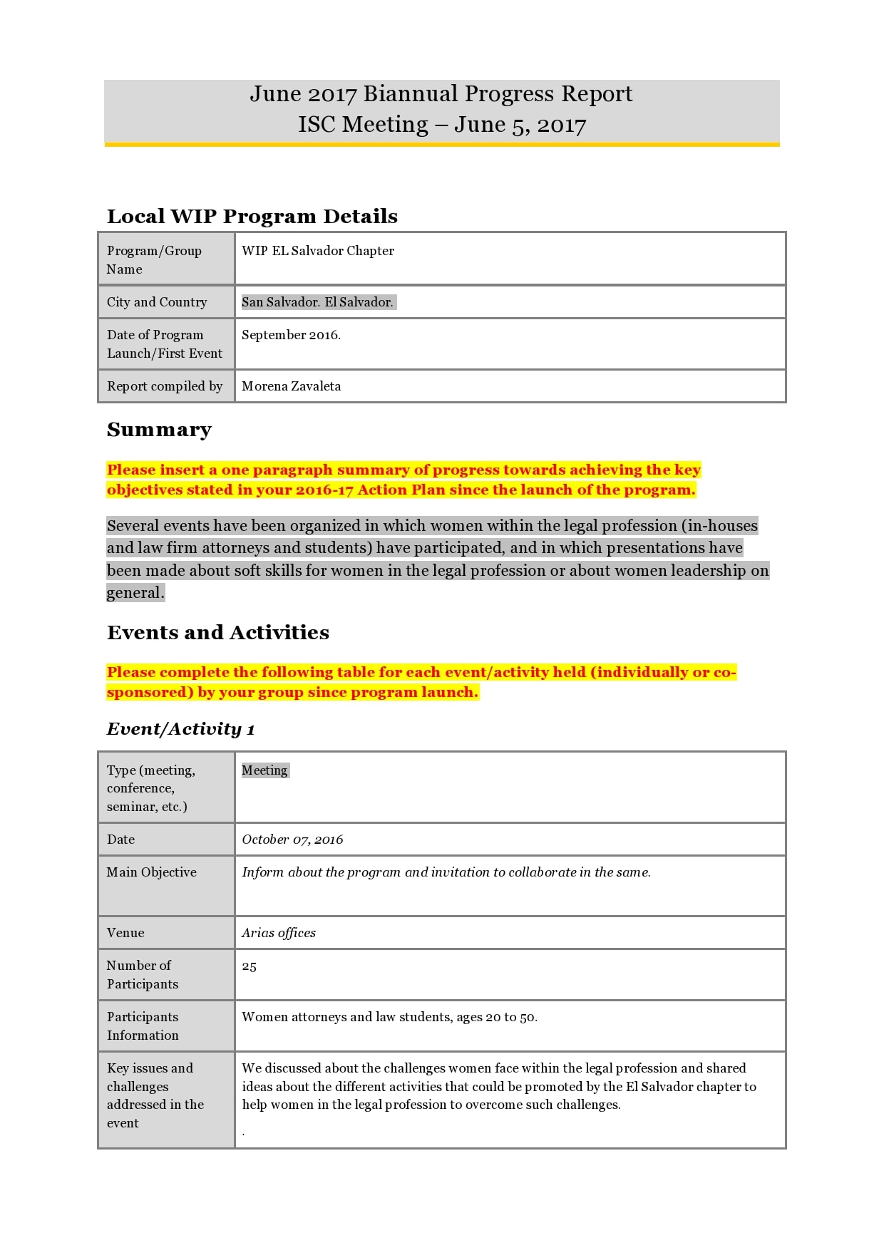 progress report template