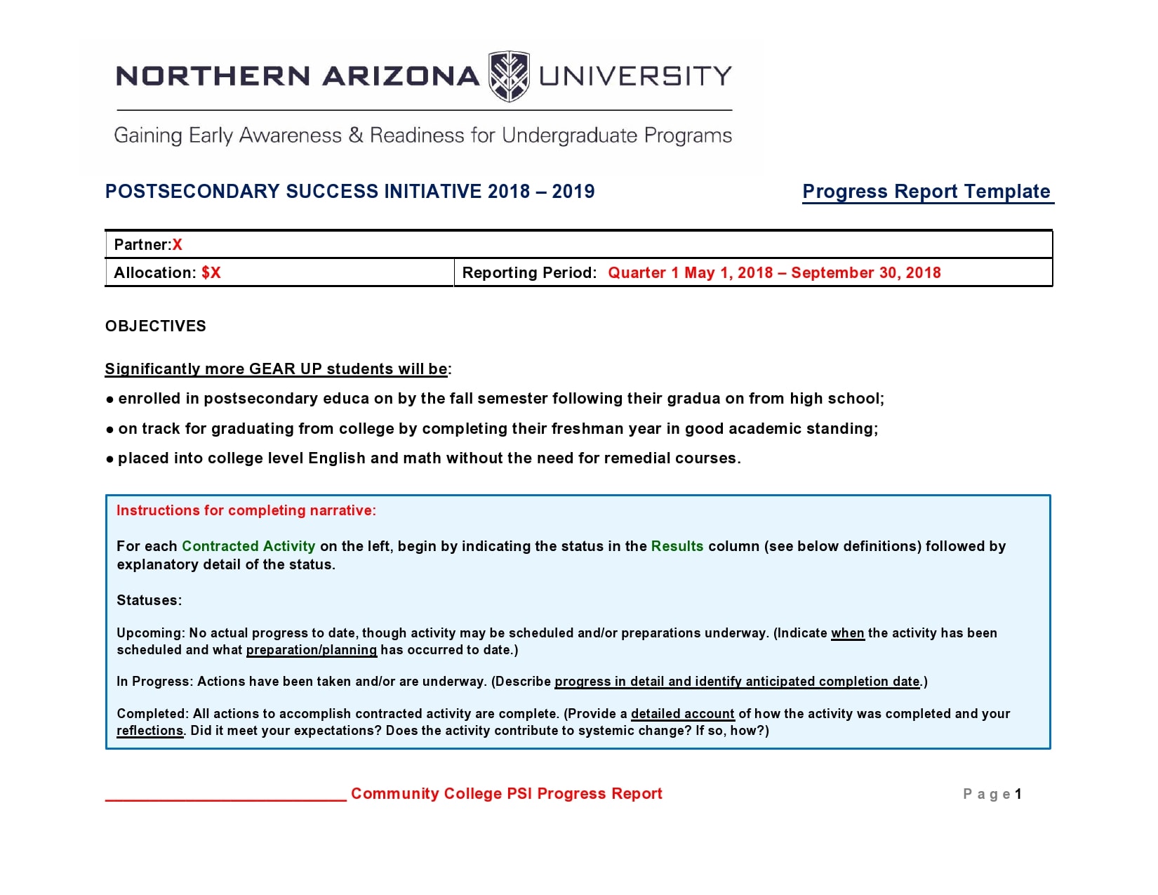 progress report template