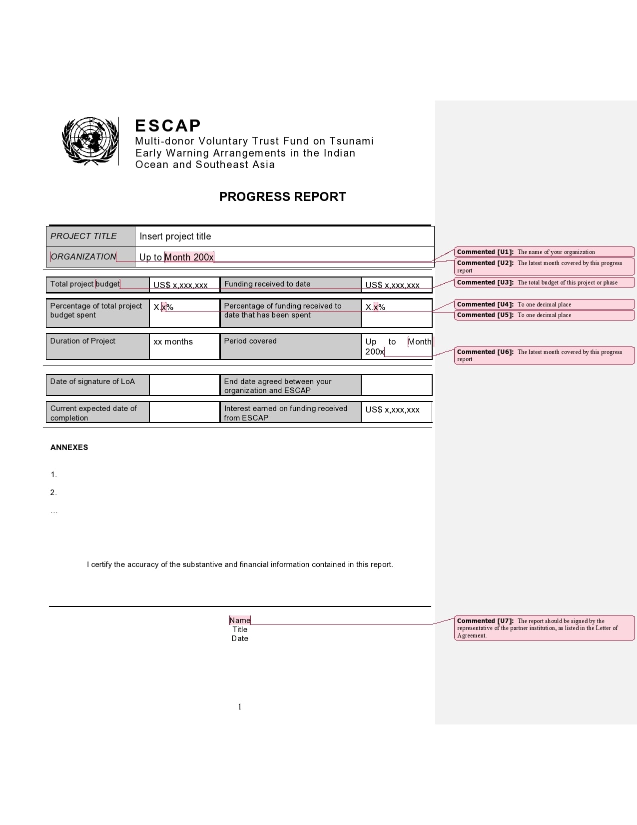 progress report template