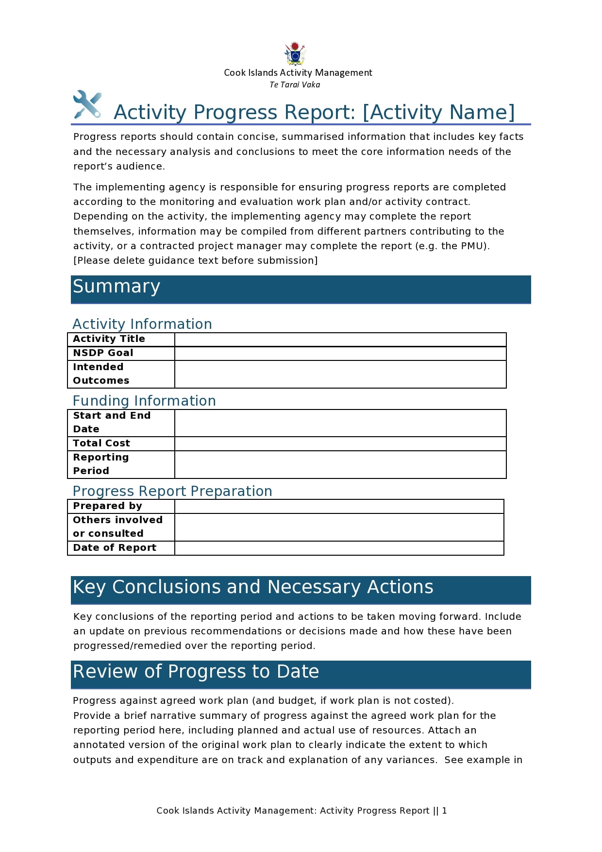 progress report template