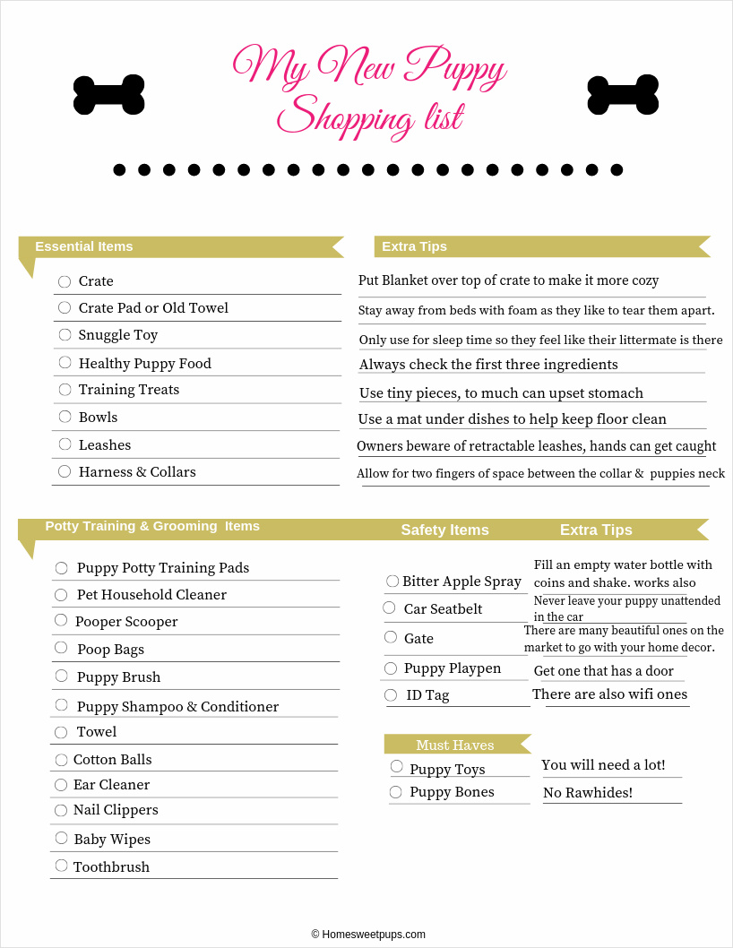 puppy shopping checklist template example