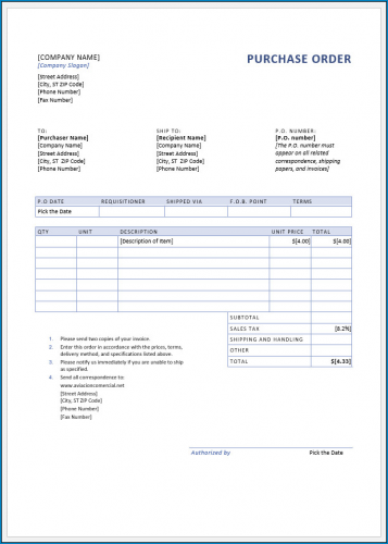 √ Free Printable Purchase Order Template