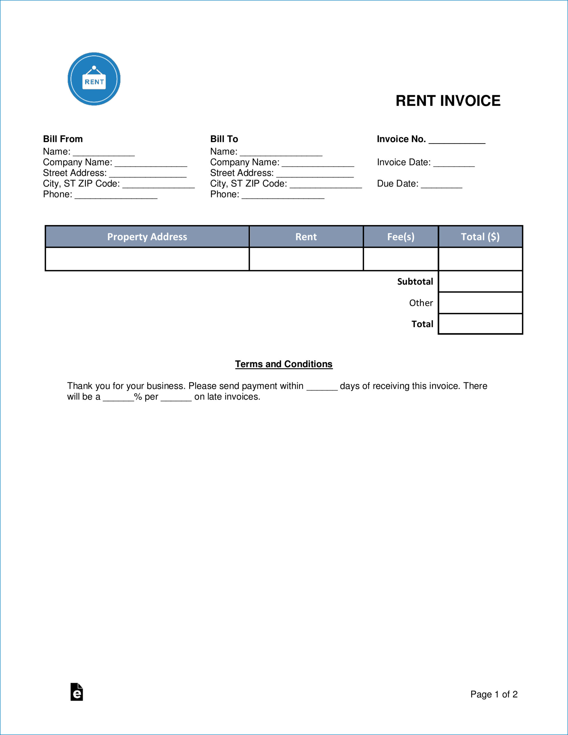 rent invoice template word example