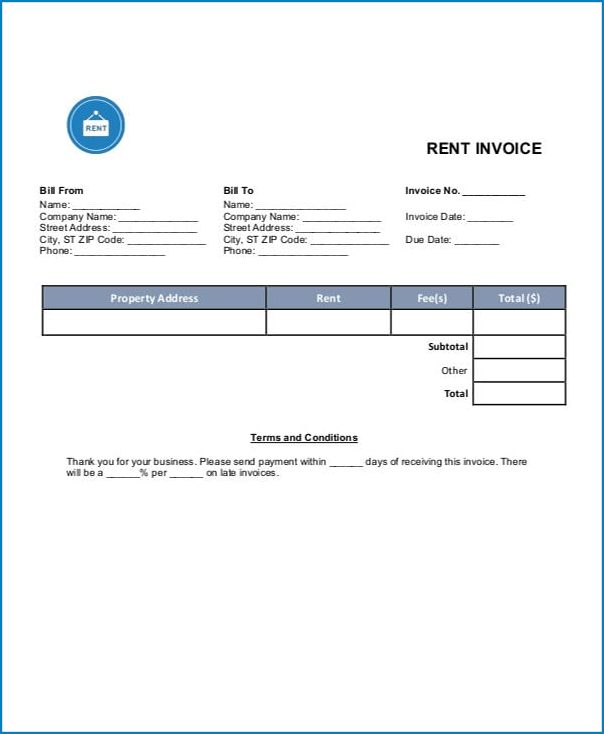 rent invoice template word