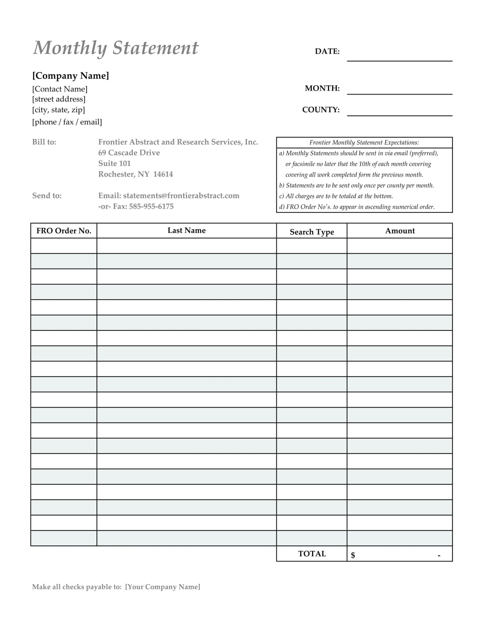 rental billing statement template example