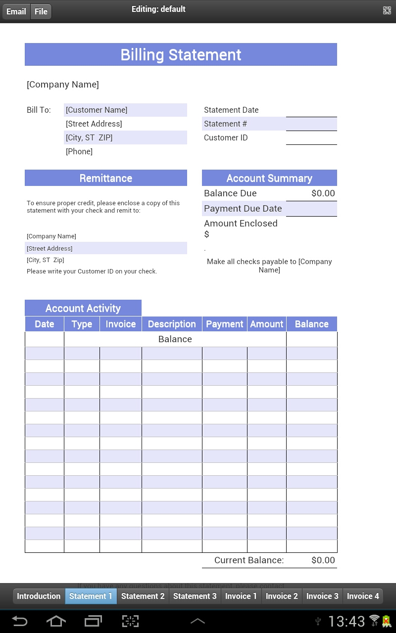 rental billing statement template sample