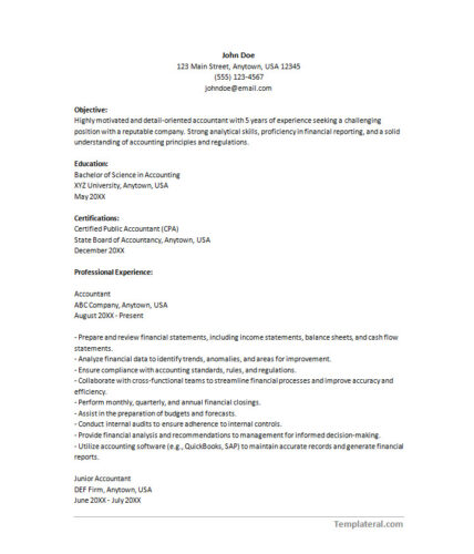 √ Resume Template for Accountant (With Sample)