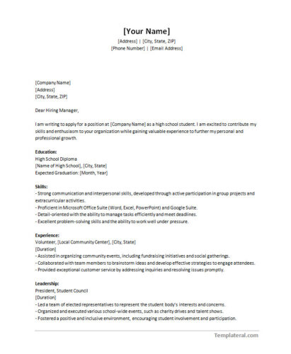 √ Resume Template for High School Students (Editable)