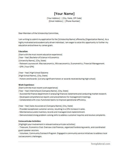 √ Resume Template for Scholarship (With Sample)