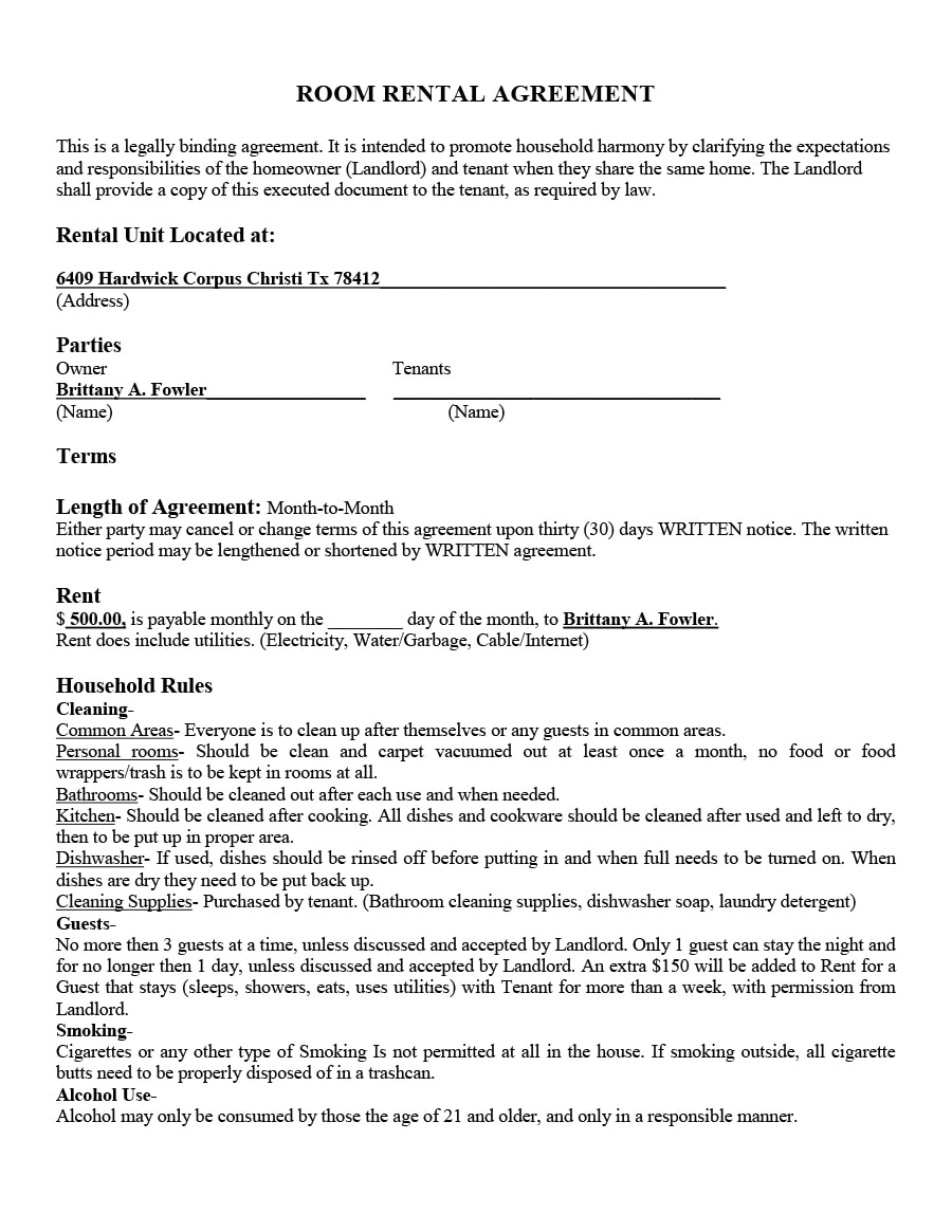 room rental agreement