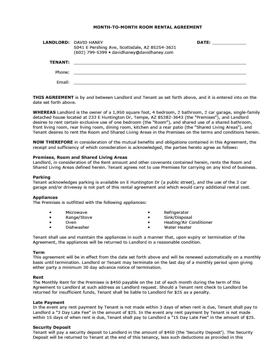 room rental agreement