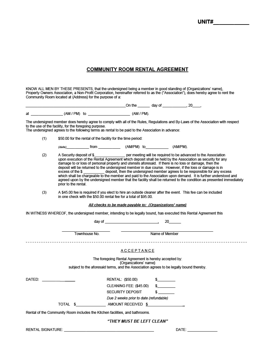 room rental agreement