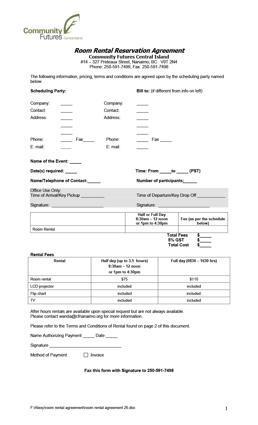 room rental agreement