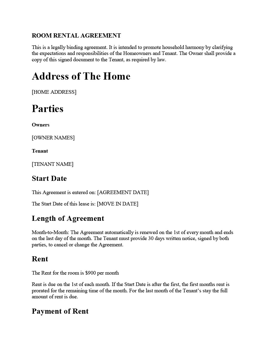 room rental agreement