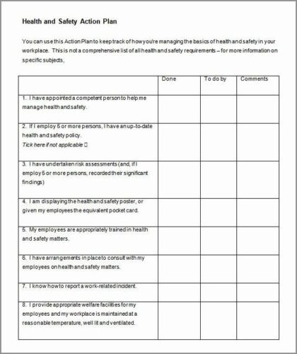 √ Free Printable Safety Action Plan Template