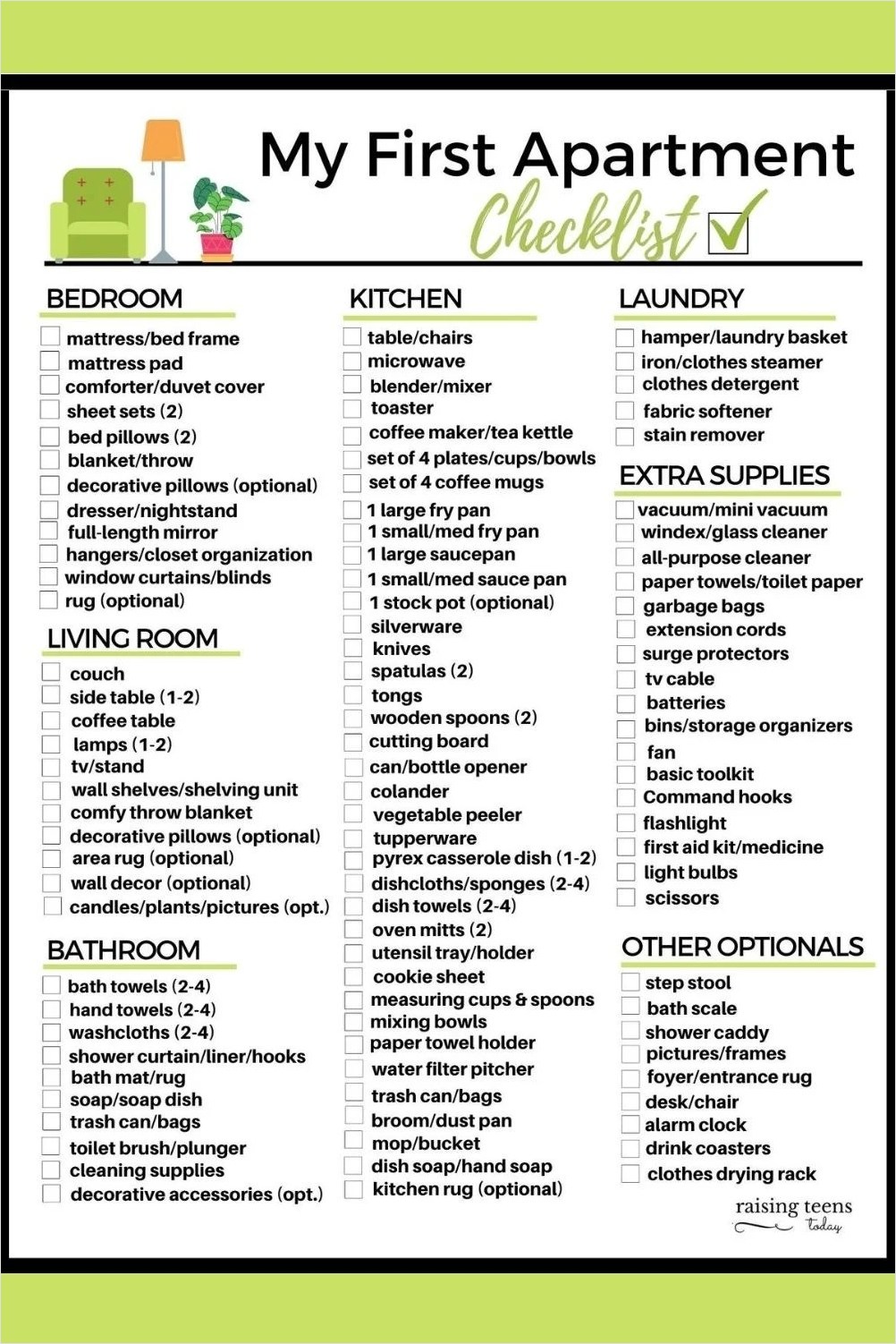 sample of apartment shopping checklist template