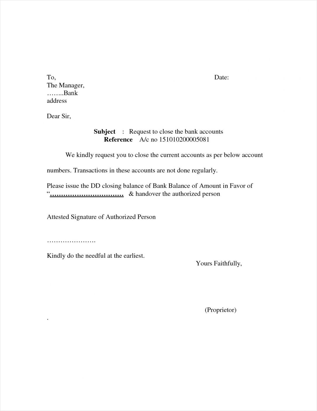 sample of bank account termination letter template