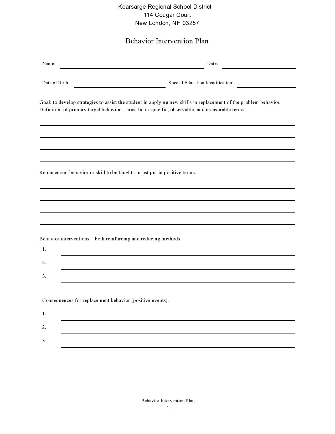 sample of behavior action plan template