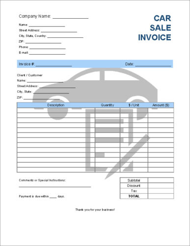 √ Printable Car Sale Invoice Template