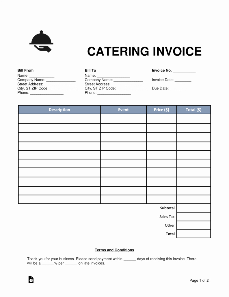 sample of catering service invoice template