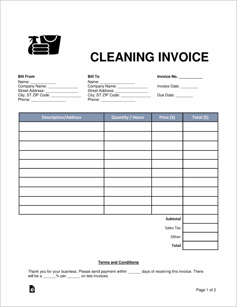 sample of cleaning invoice template